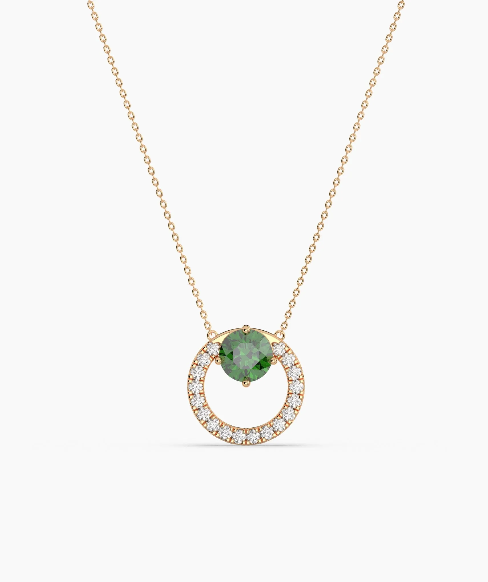 Green Gemstone & Diamond Circle Necklace