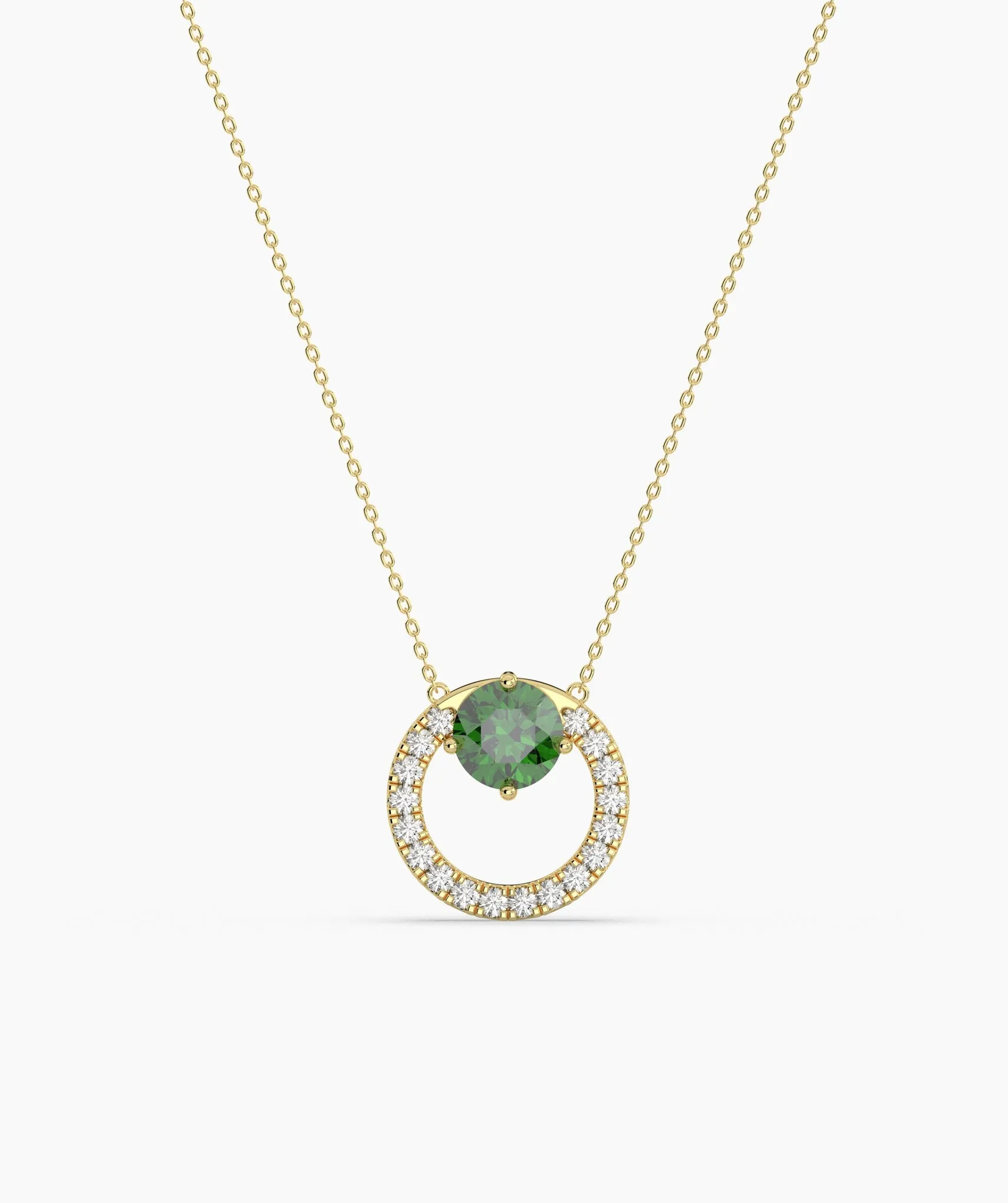 Green Gemstone & Diamond Circle Necklace