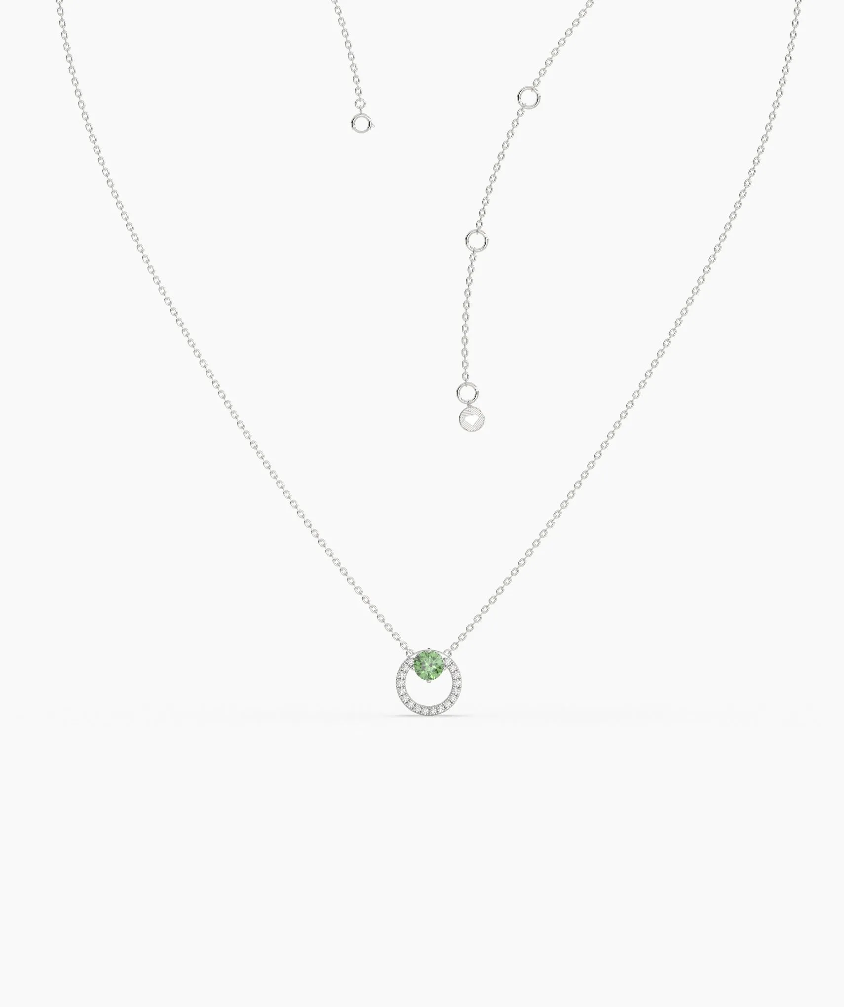 Green Gemstone & Diamond Circle Necklace