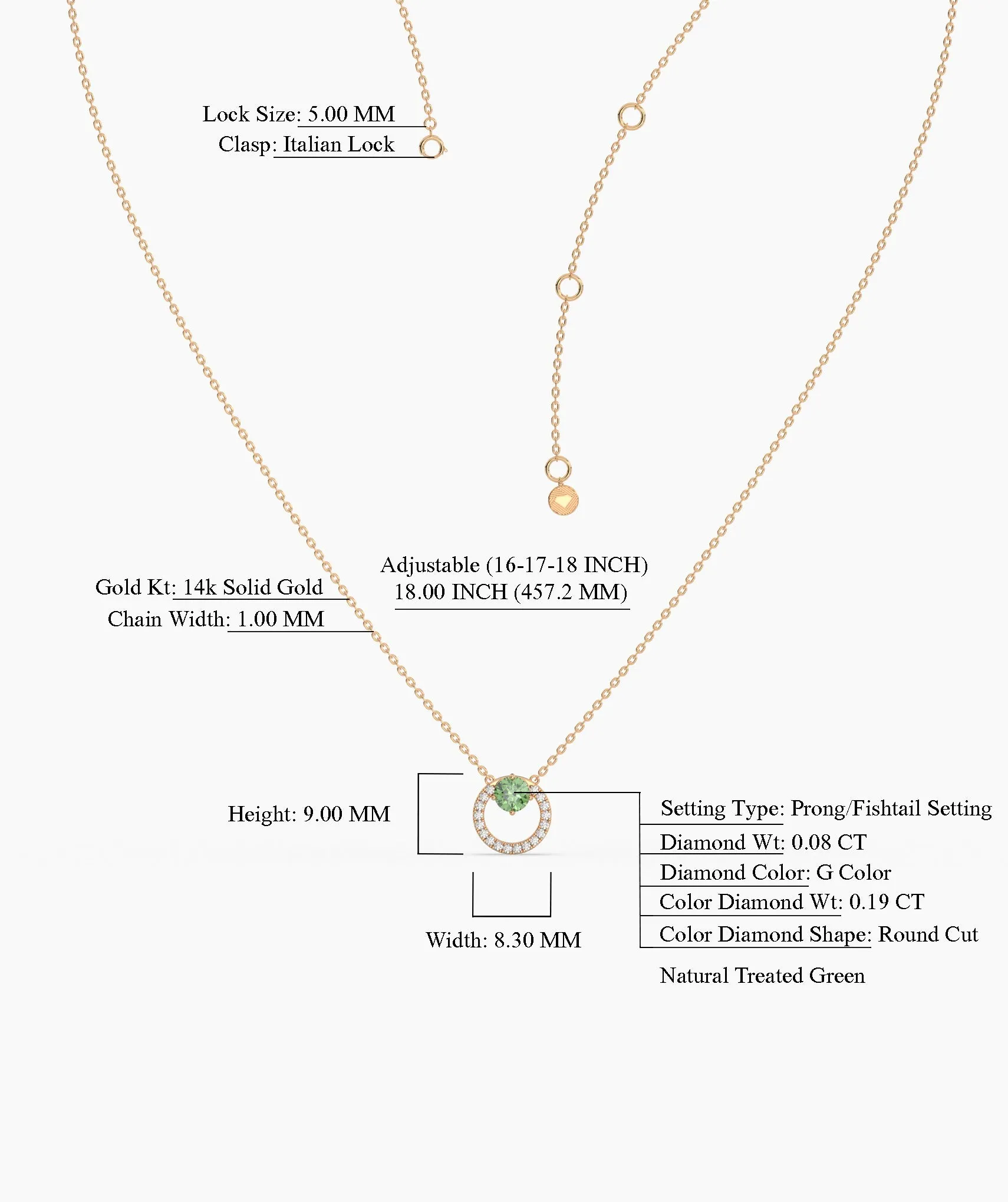 Green Gemstone & Diamond Circle Necklace