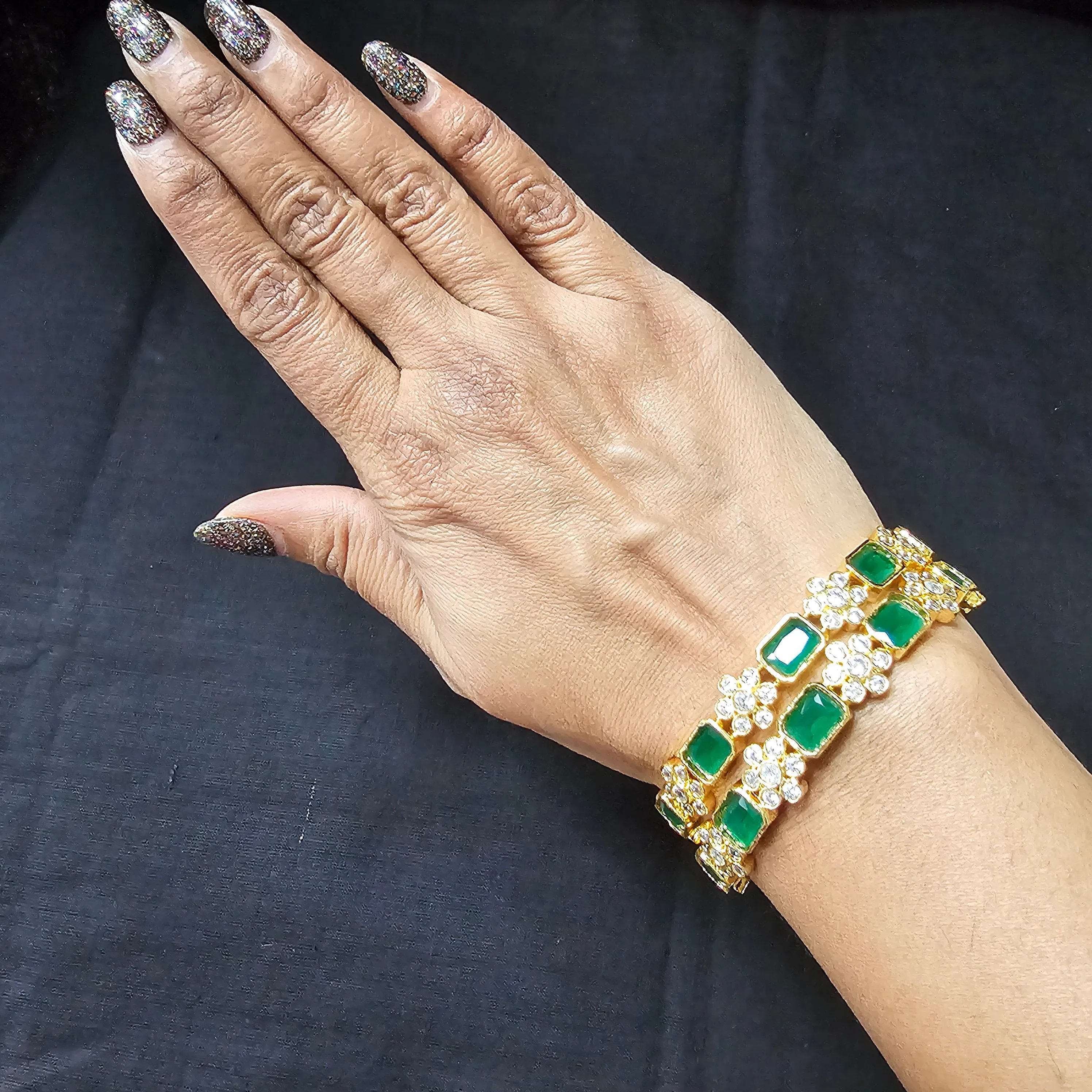 gREEN STONES Gold Plated