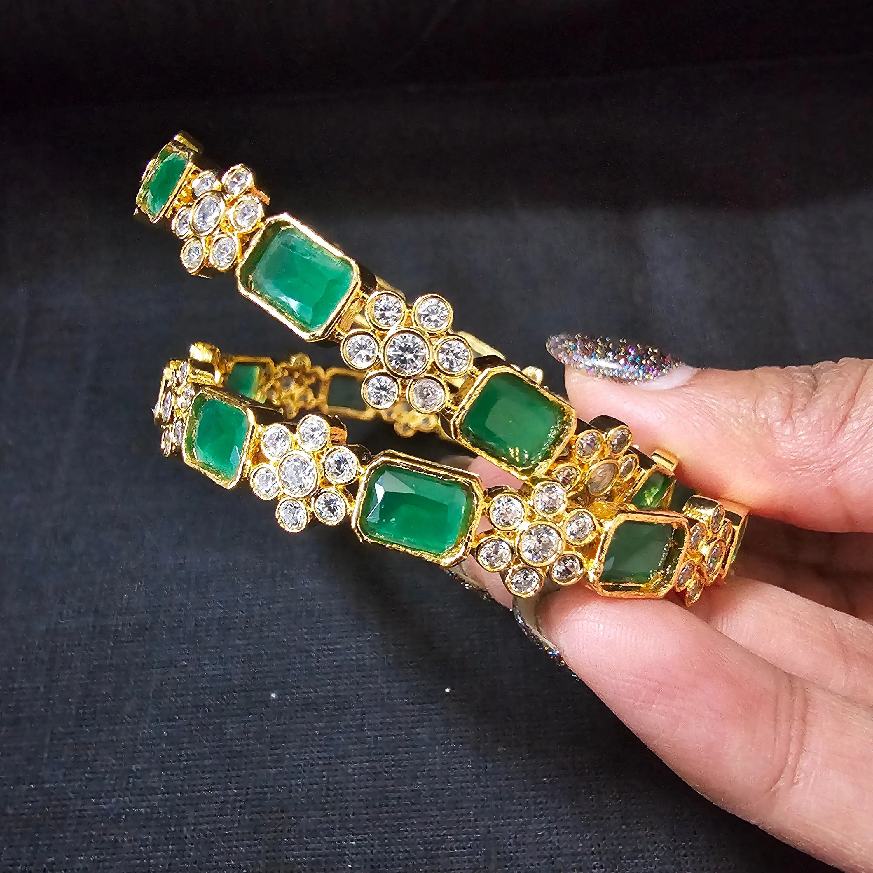 gREEN STONES Gold Plated