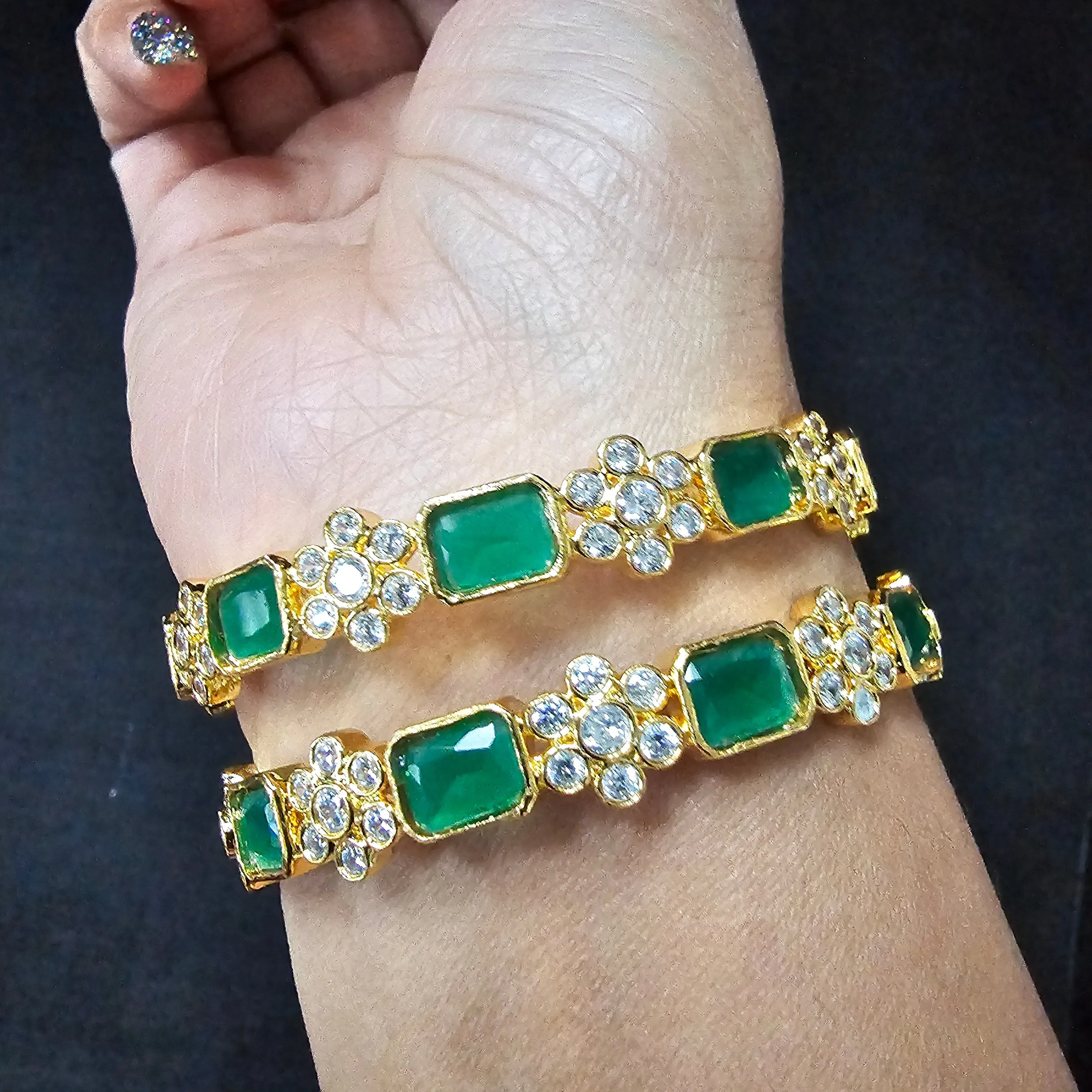 gREEN STONES Gold Plated