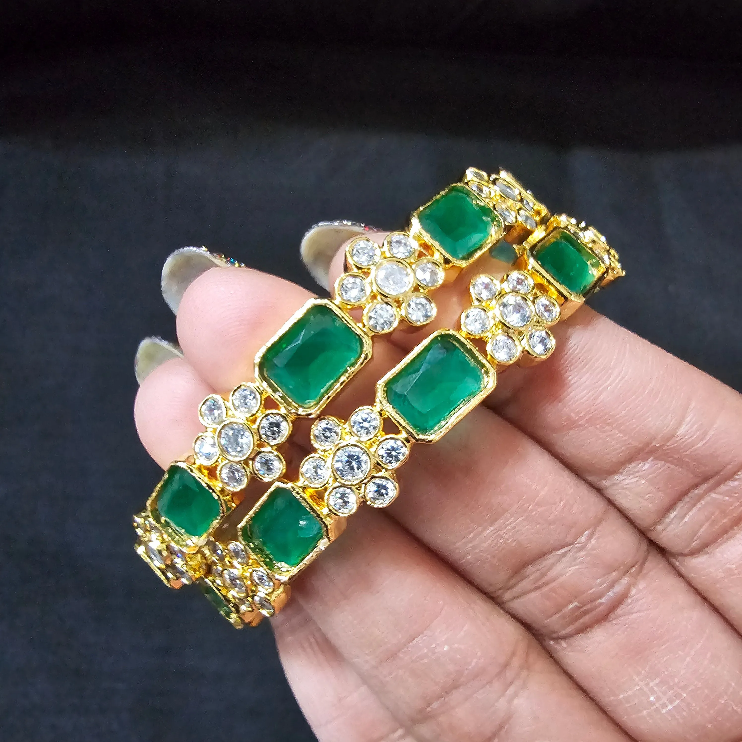 gREEN STONES Gold Plated