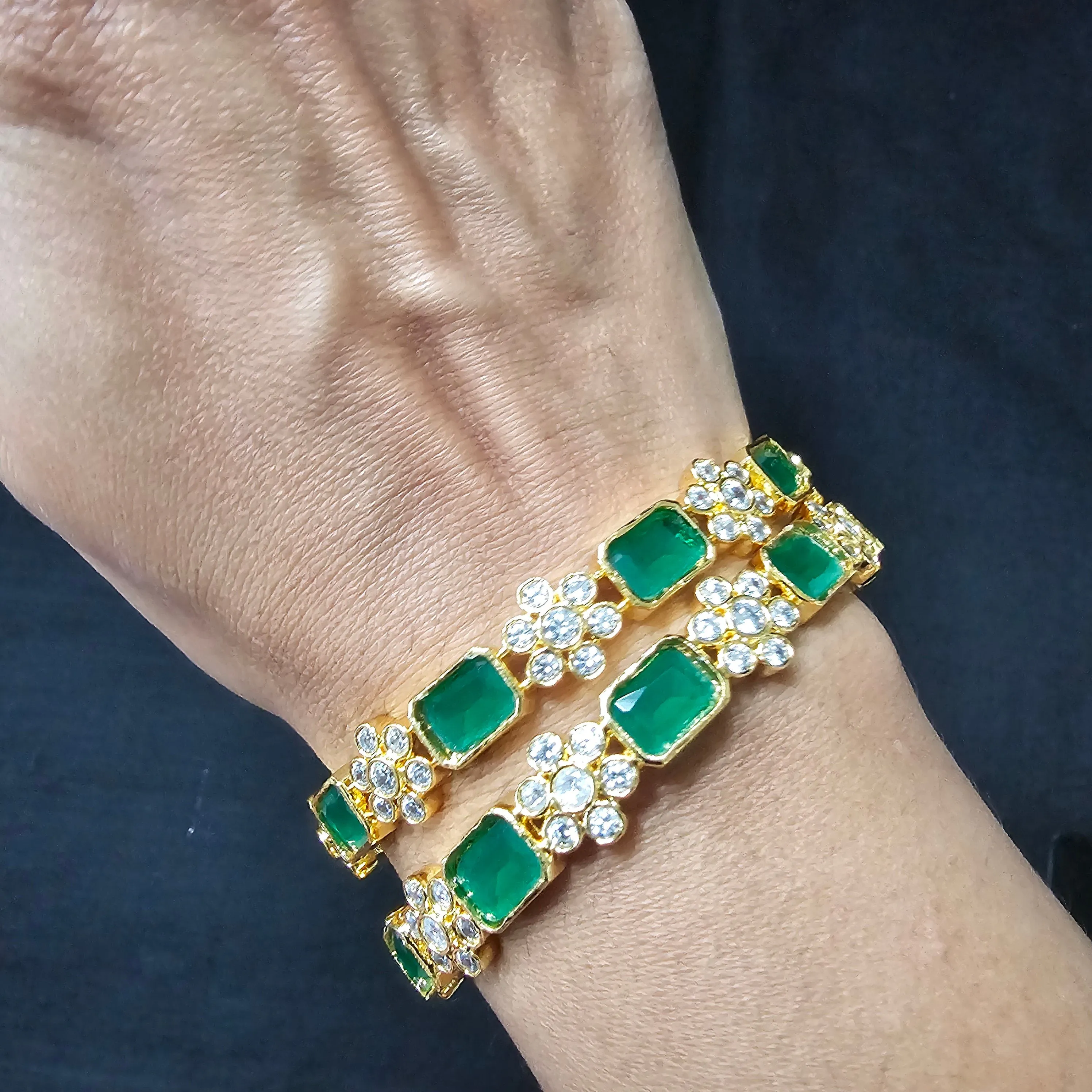 gREEN STONES Gold Plated
