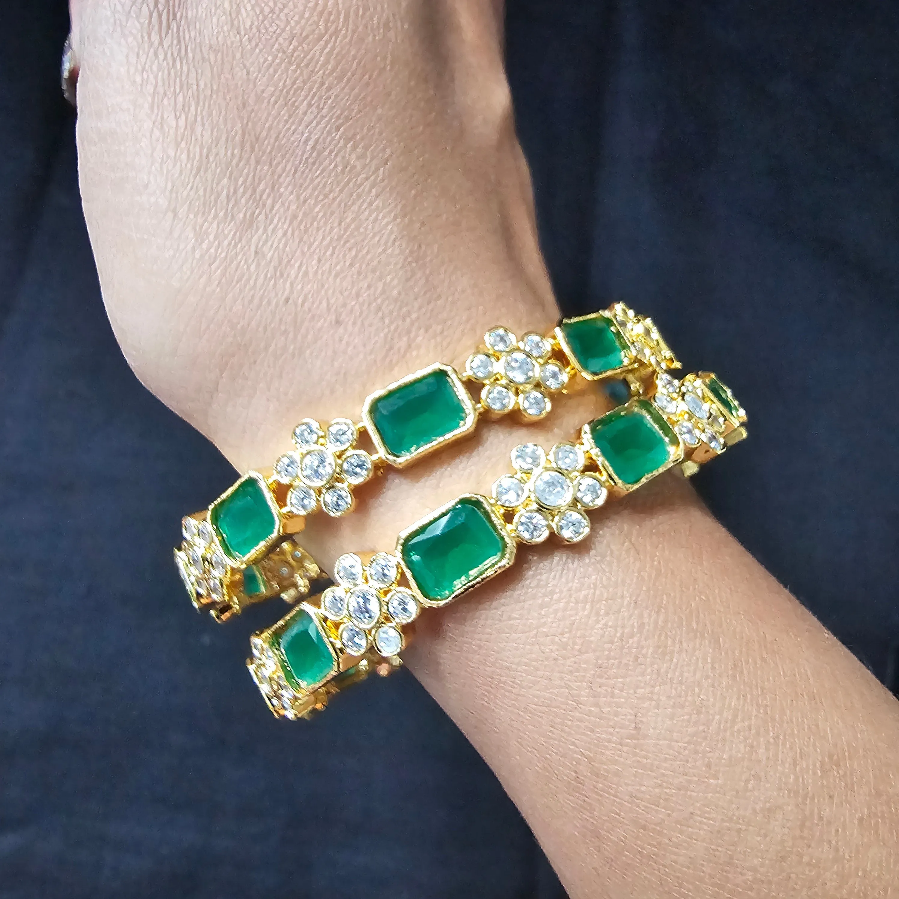 gREEN STONES Gold Plated