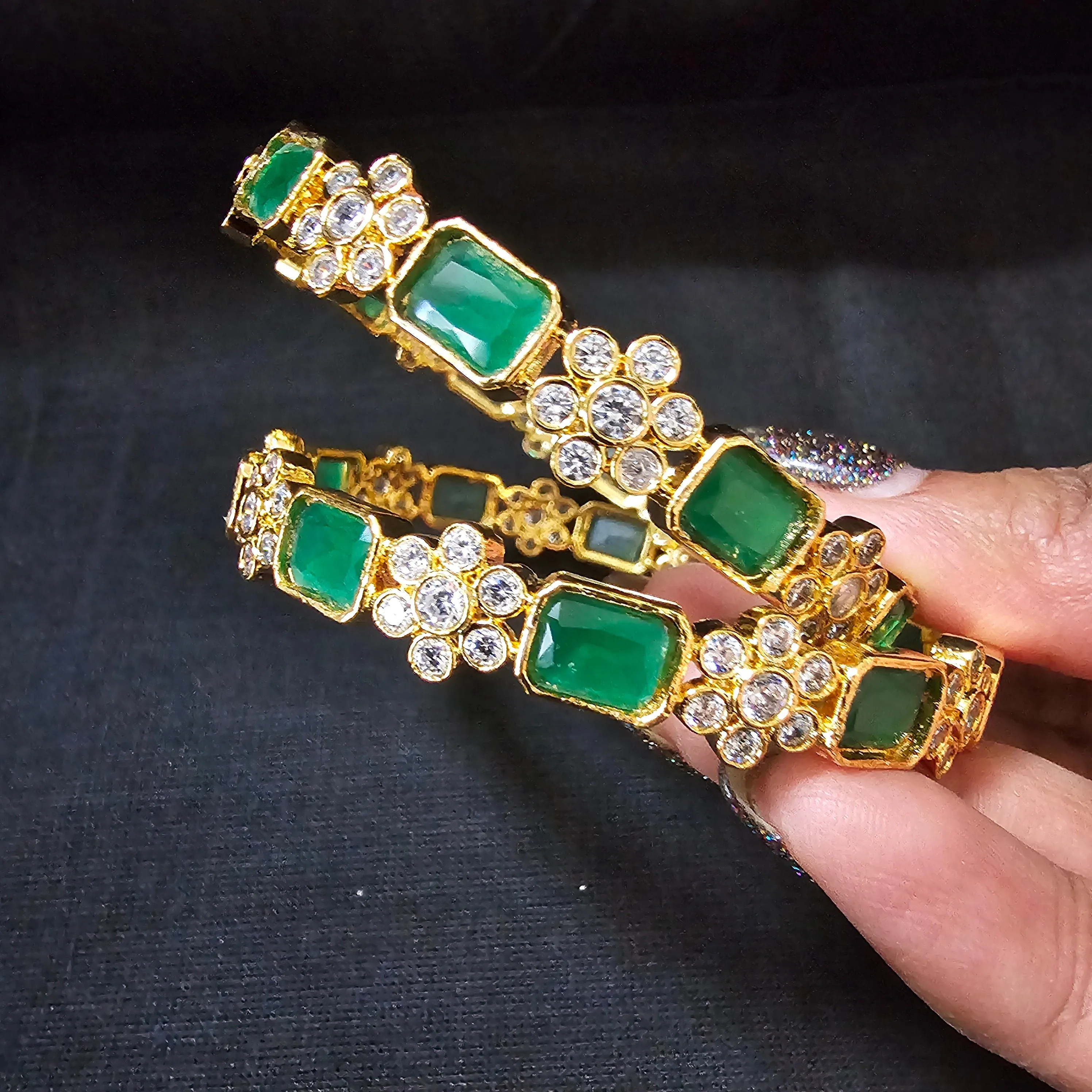 gREEN STONES Gold Plated