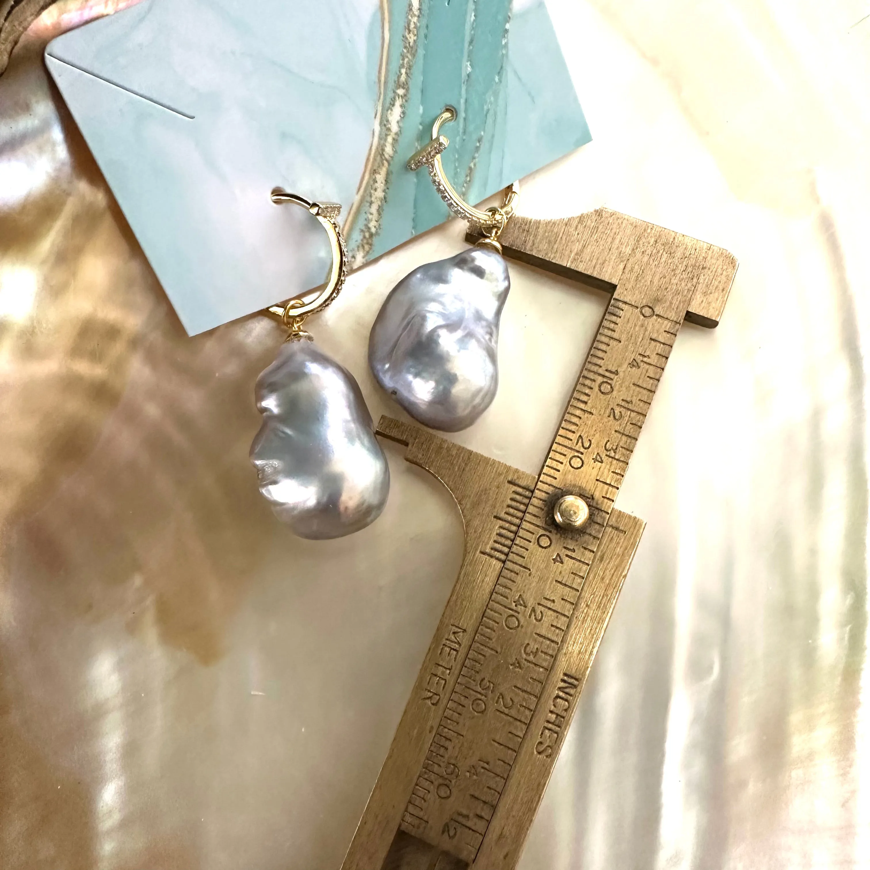 Grey Baroque Pearl Hoop Earrings in Gold