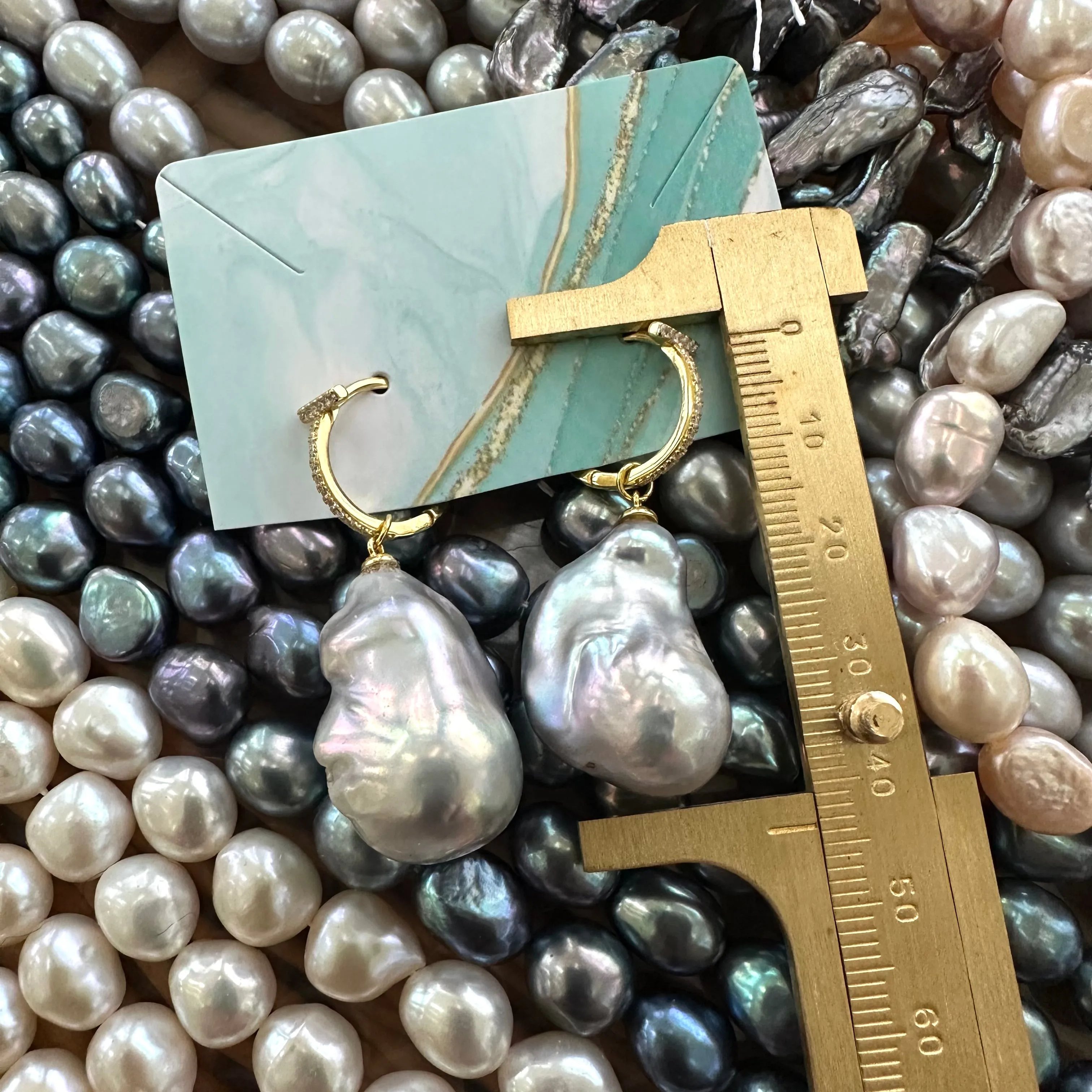 Grey Baroque Pearl Hoop Earrings in Gold