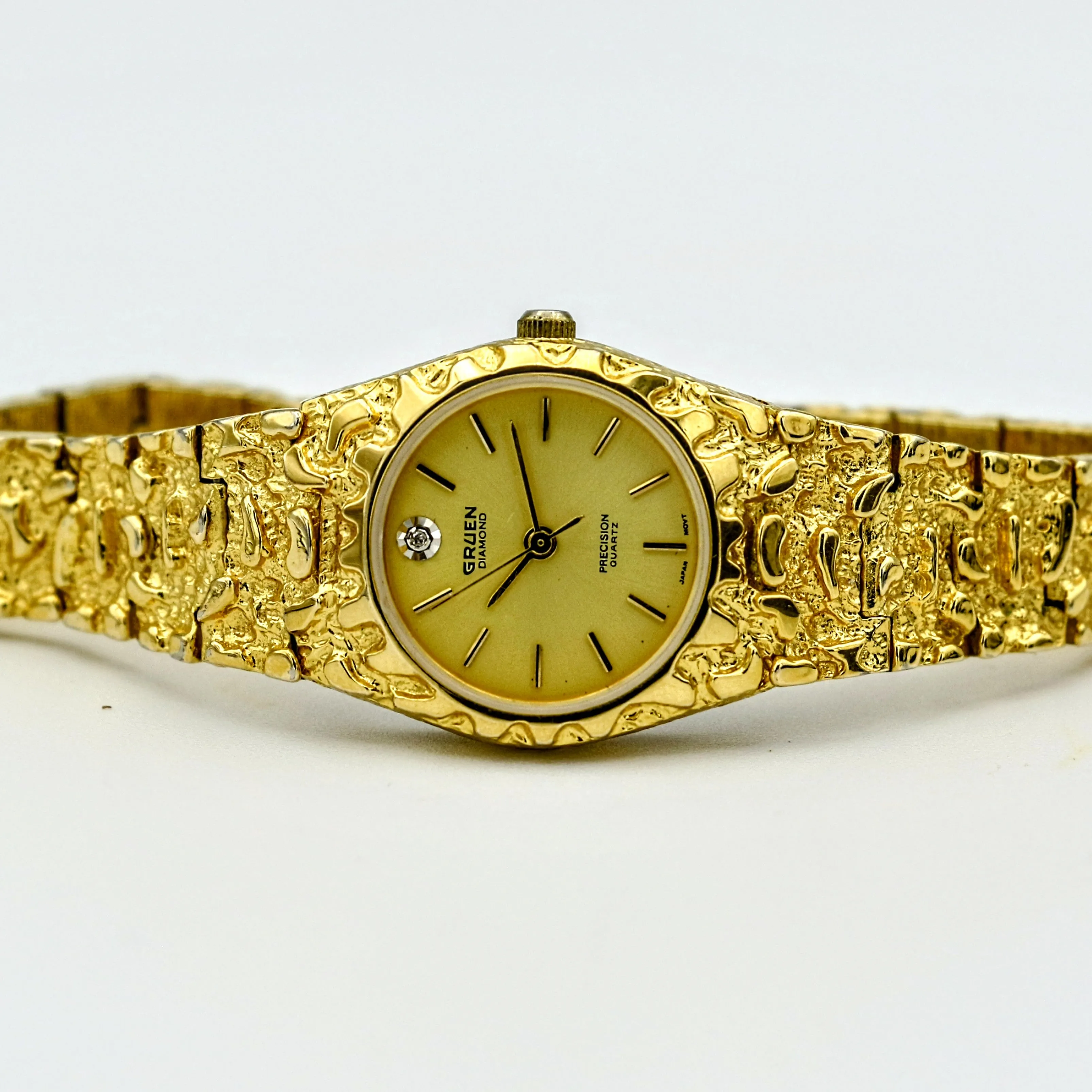 GRUEN Diamond Precision Ladies Quartz Watch Nugget Design Wristwatch