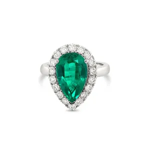 Halo set Pear Shape Emerald & Diamonds "Arden" Ring