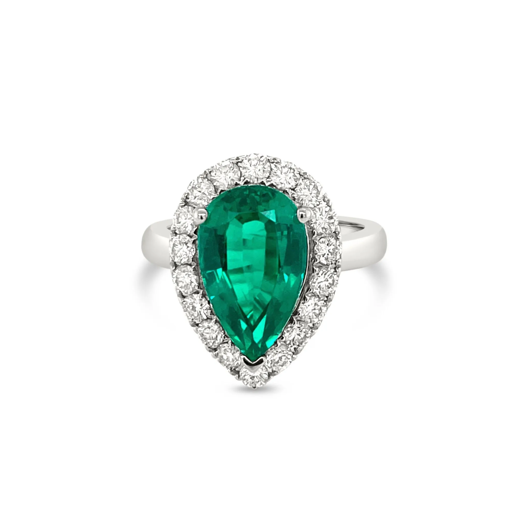Halo set Pear Shape Emerald & Diamonds "Arden" Ring