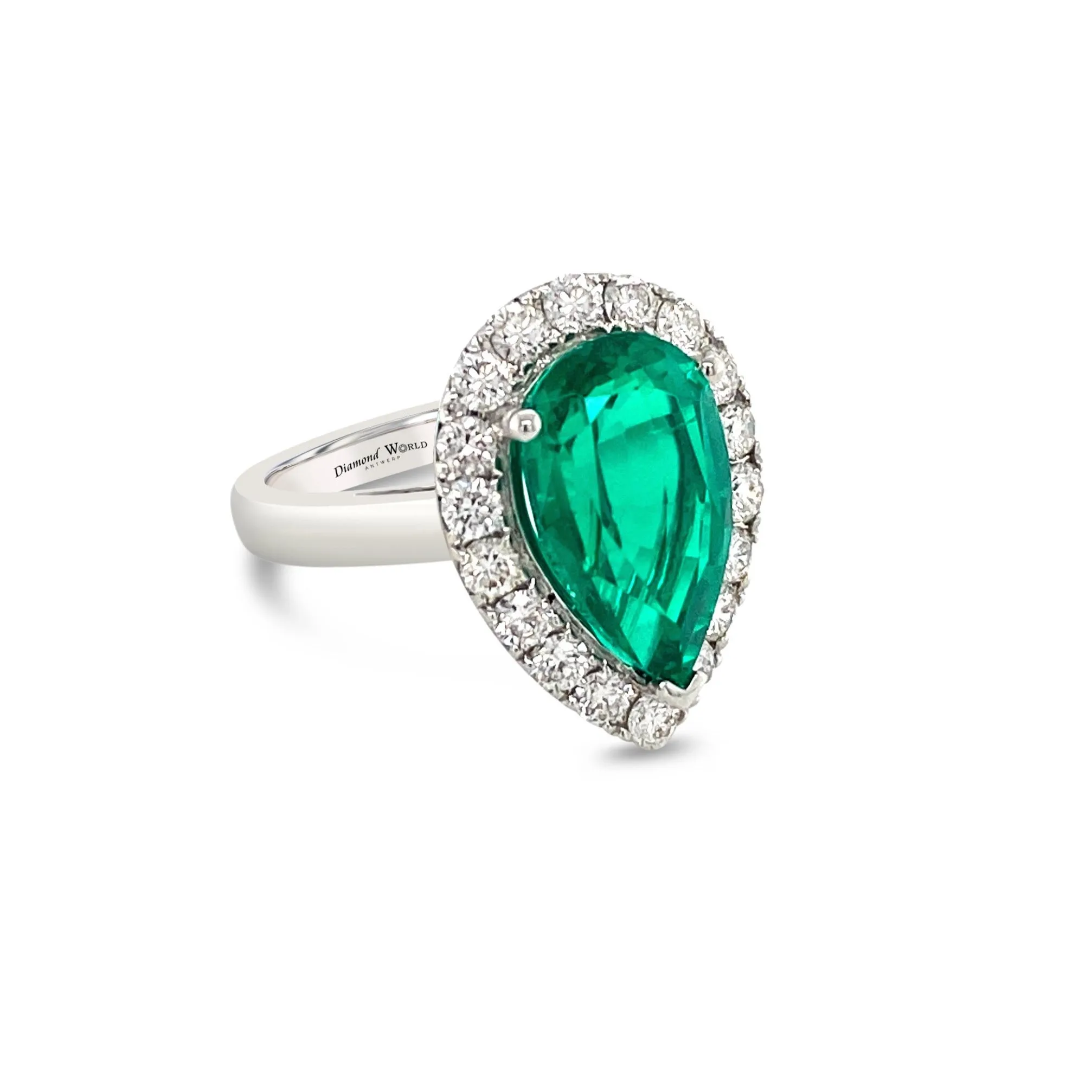 Halo set Pear Shape Emerald & Diamonds "Arden" Ring