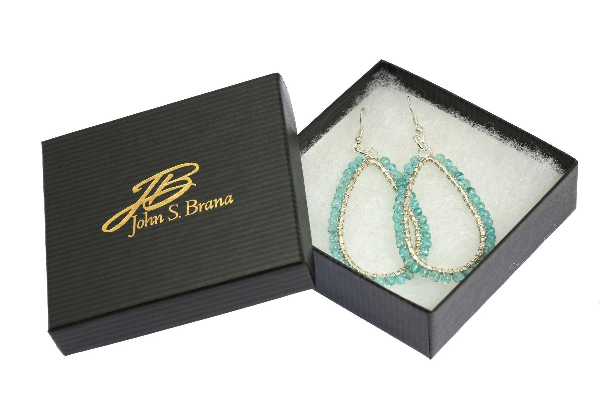 Hammered Fine Silver Tear Drop Earrings with Apatite Gemstones
