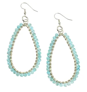 Hammered Fine Silver Tear Drop Earrings with Apatite Gemstones