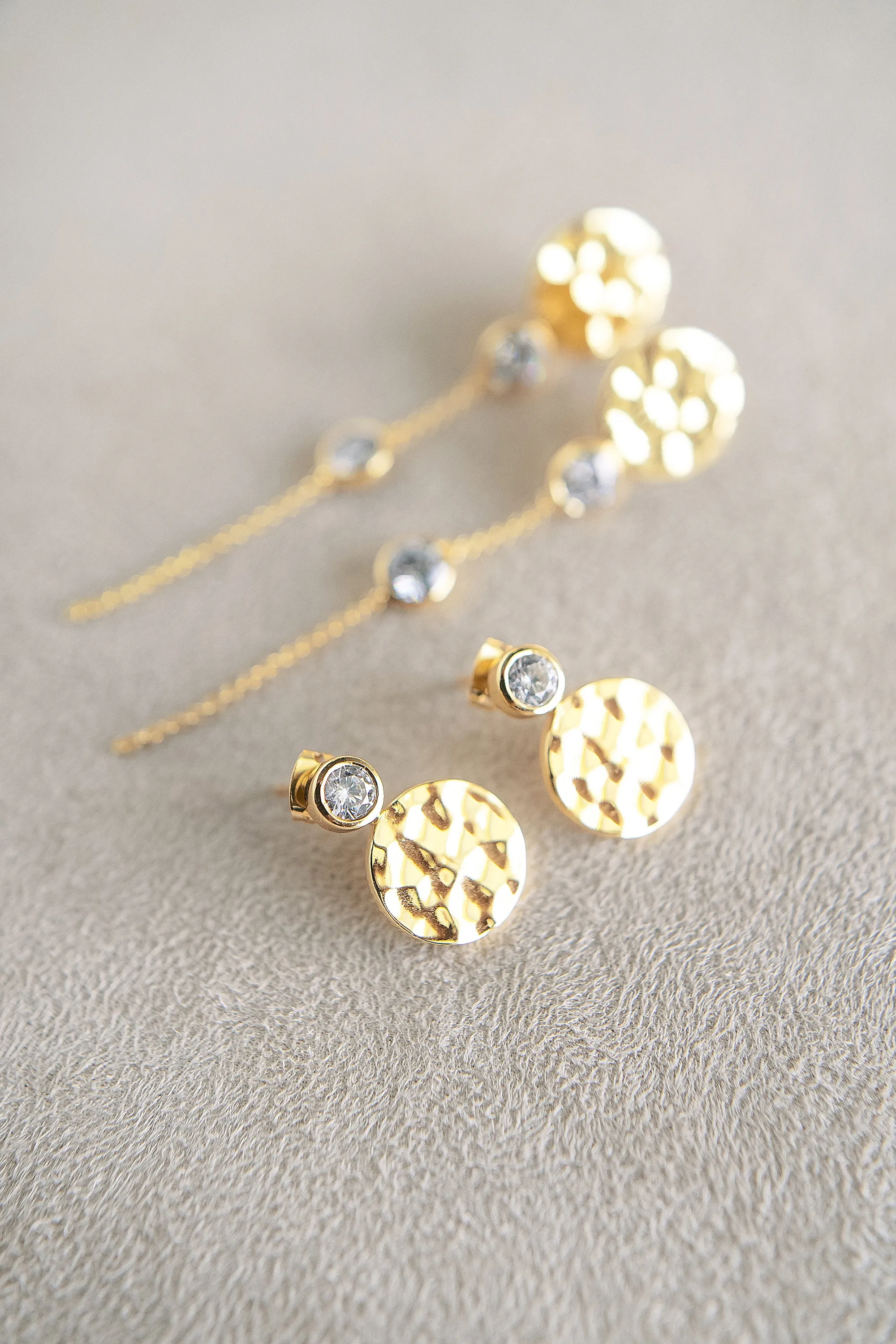 Hammered Gold Floating Gem Stud Earrings