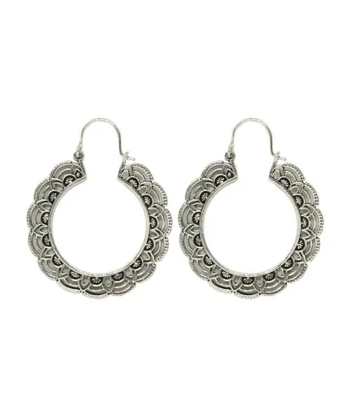 Handcrafted Floral Hoop Earrings - Hypoallergenic Brass and Silver Plated Design