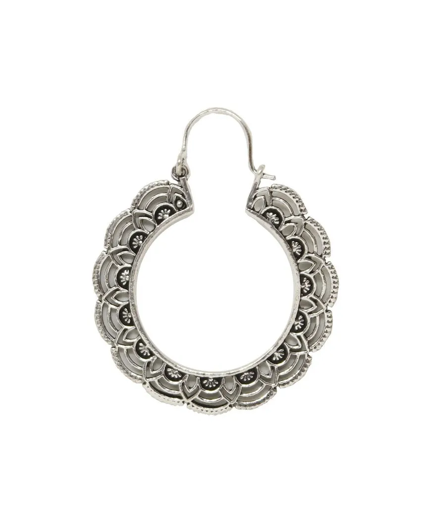 Handcrafted Floral Hoop Earrings - Hypoallergenic Brass and Silver Plated Design
