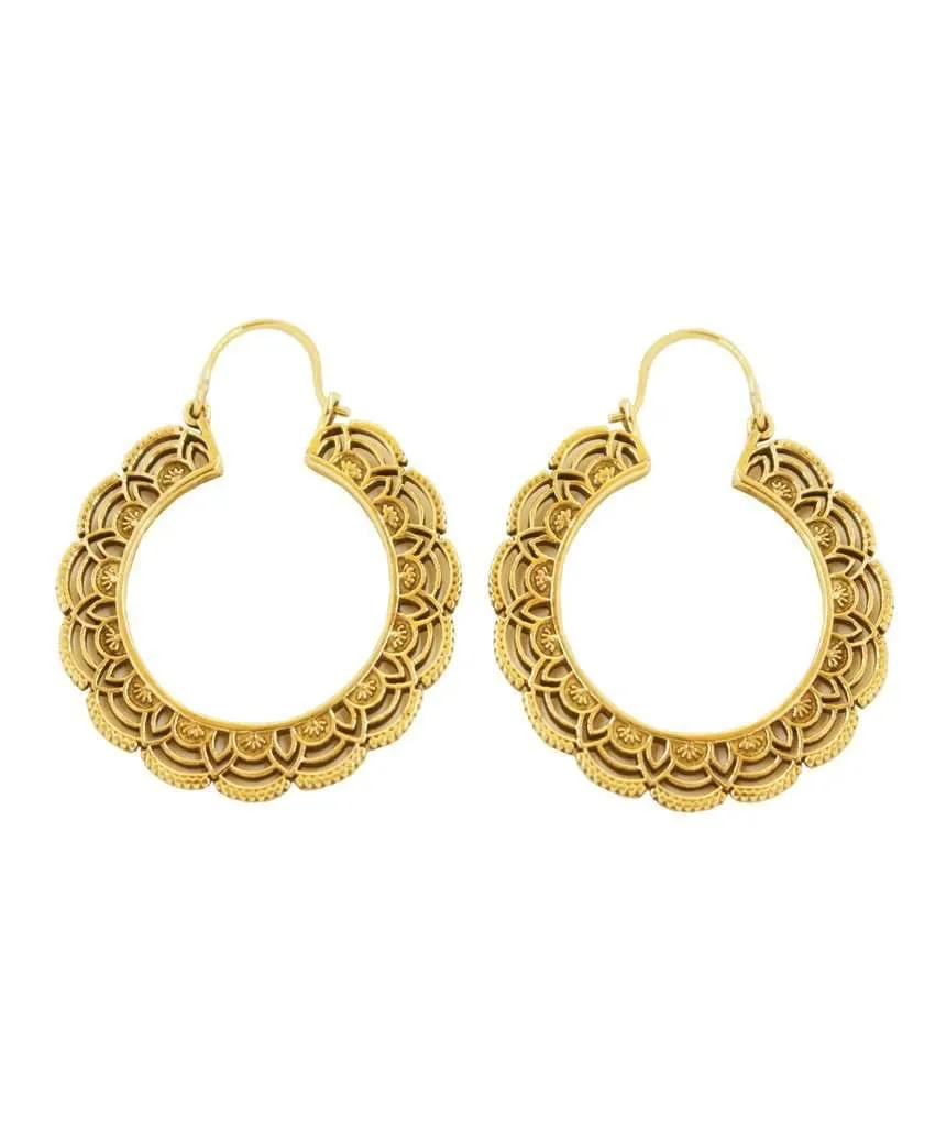 Handcrafted Floral Hoop Earrings - Hypoallergenic Brass and Silver Plated Design
