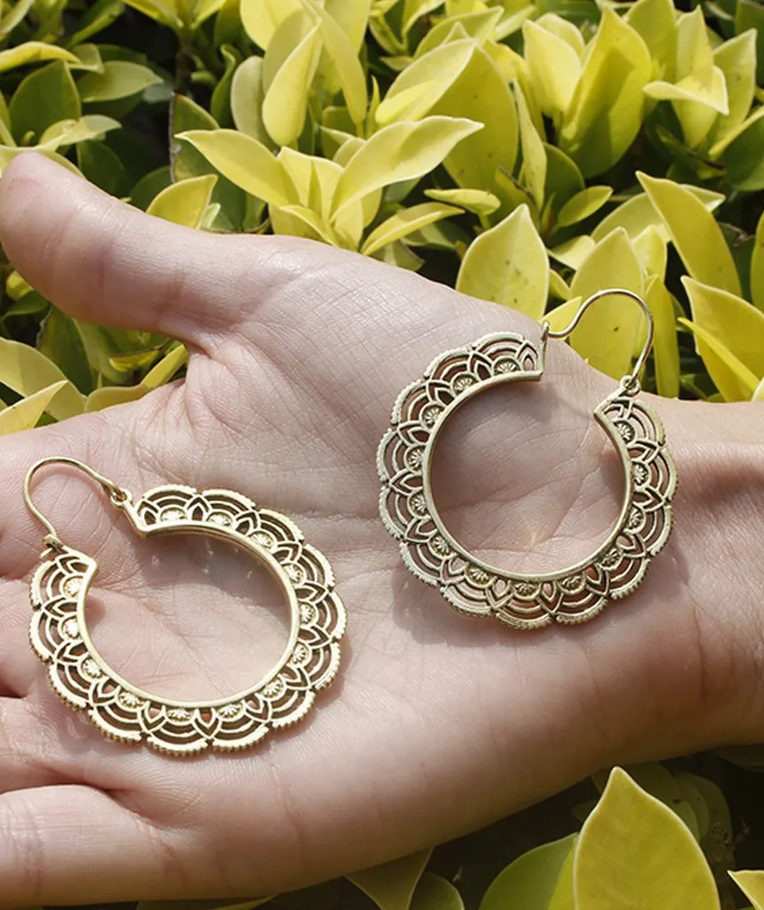 Handcrafted Floral Hoop Earrings - Hypoallergenic Brass and Silver Plated Design