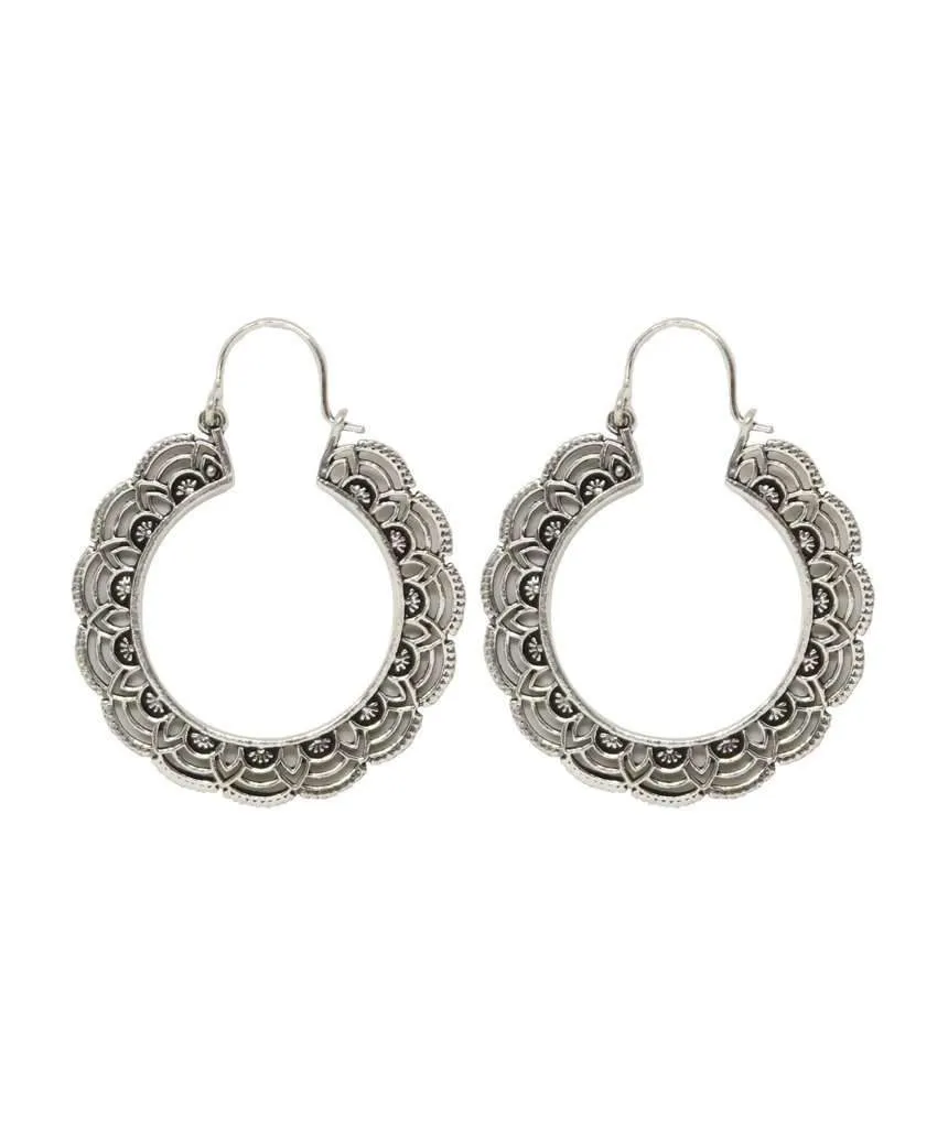 Handcrafted Floral Hoop Earrings - Hypoallergenic Brass and Silver Plated Design