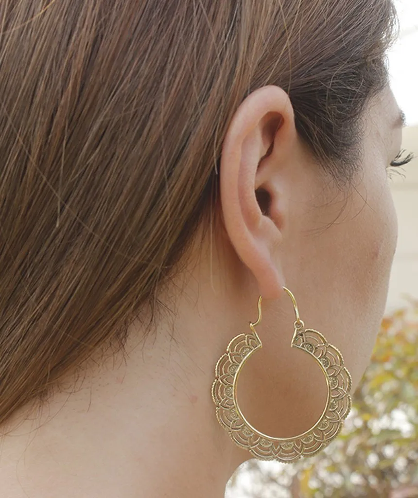 Handcrafted Floral Hoop Earrings - Hypoallergenic Brass and Silver Plated Design