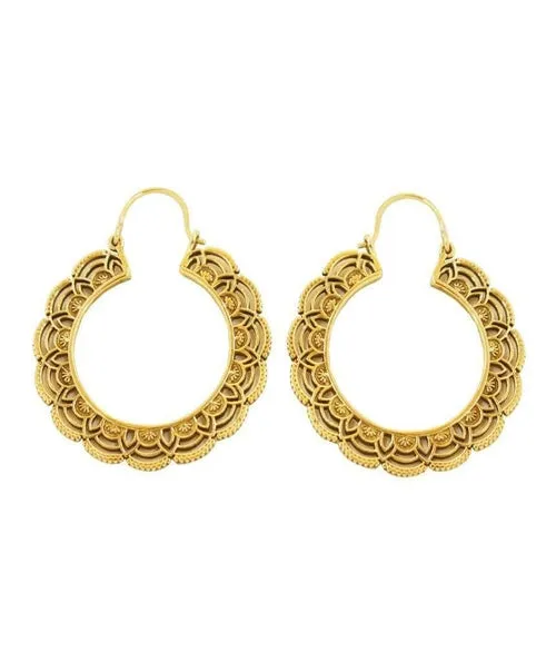 Handcrafted Floral Hoop Earrings - Hypoallergenic Brass and Silver Plated Design