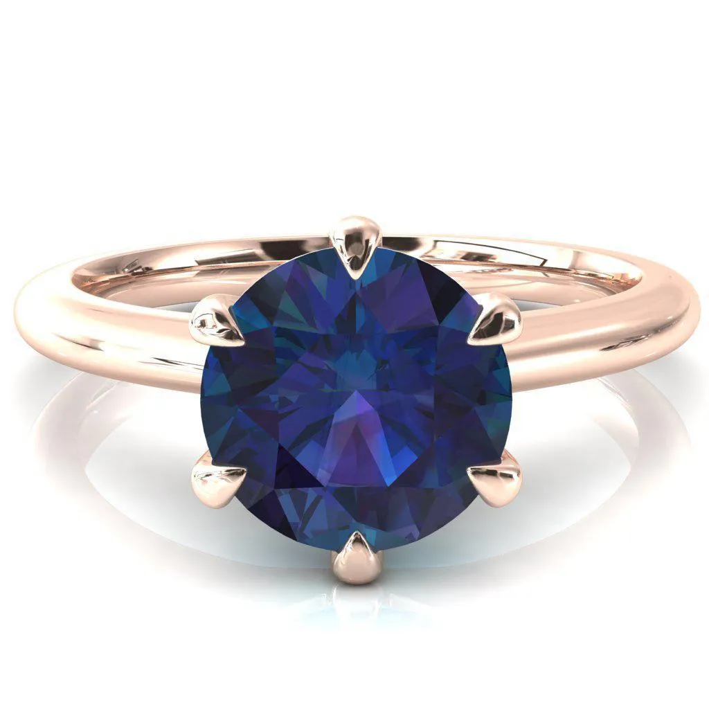 Hennie Round Alexandrite 6 Claw Prong High Shoulder Solitaire Ring