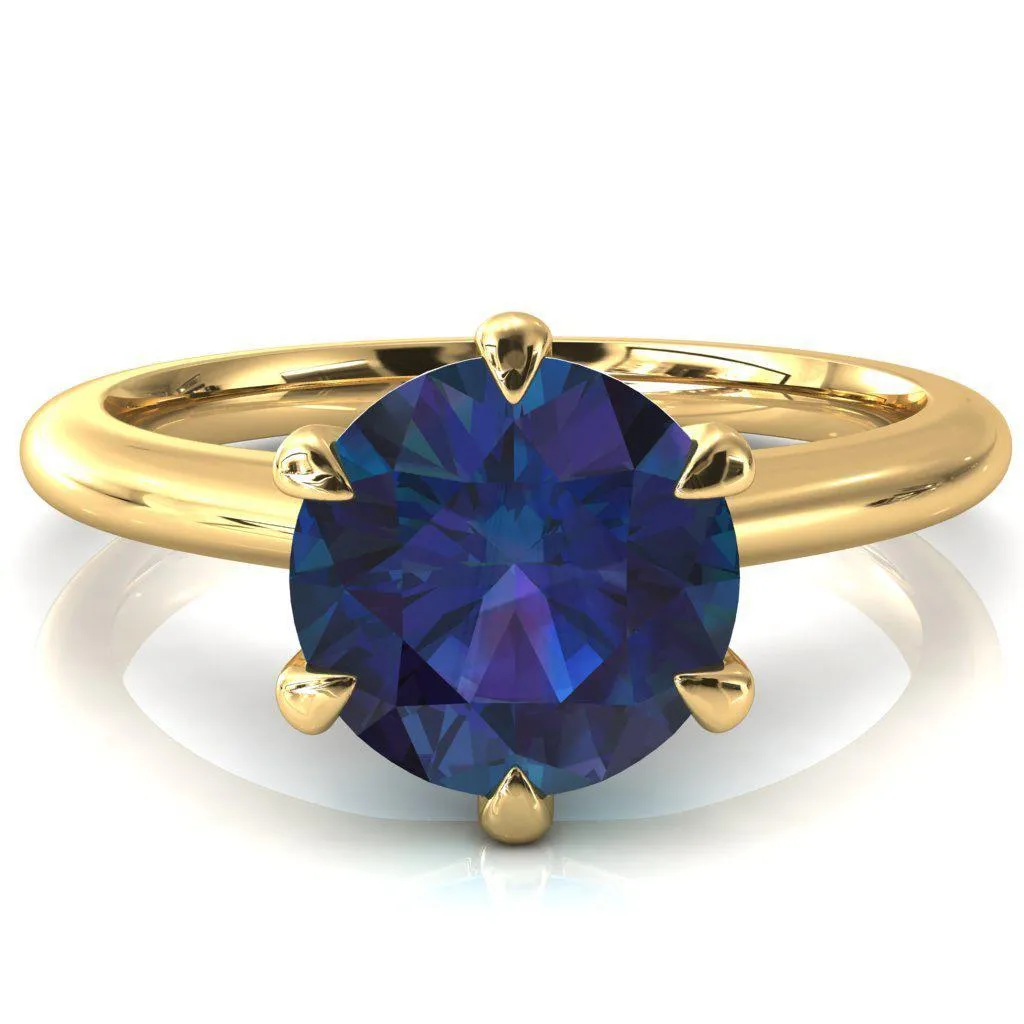 Hennie Round Alexandrite 6 Claw Prong High Shoulder Solitaire Ring