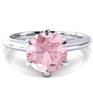 Hennie Round Pink Sapphire 6 Claw Prong High Shoulder Solitaire Ring
