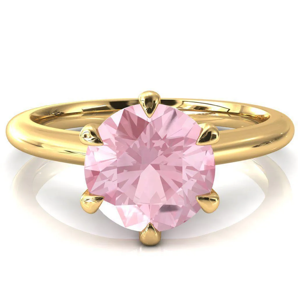 Hennie Round Pink Sapphire 6 Claw Prong High Shoulder Solitaire Ring