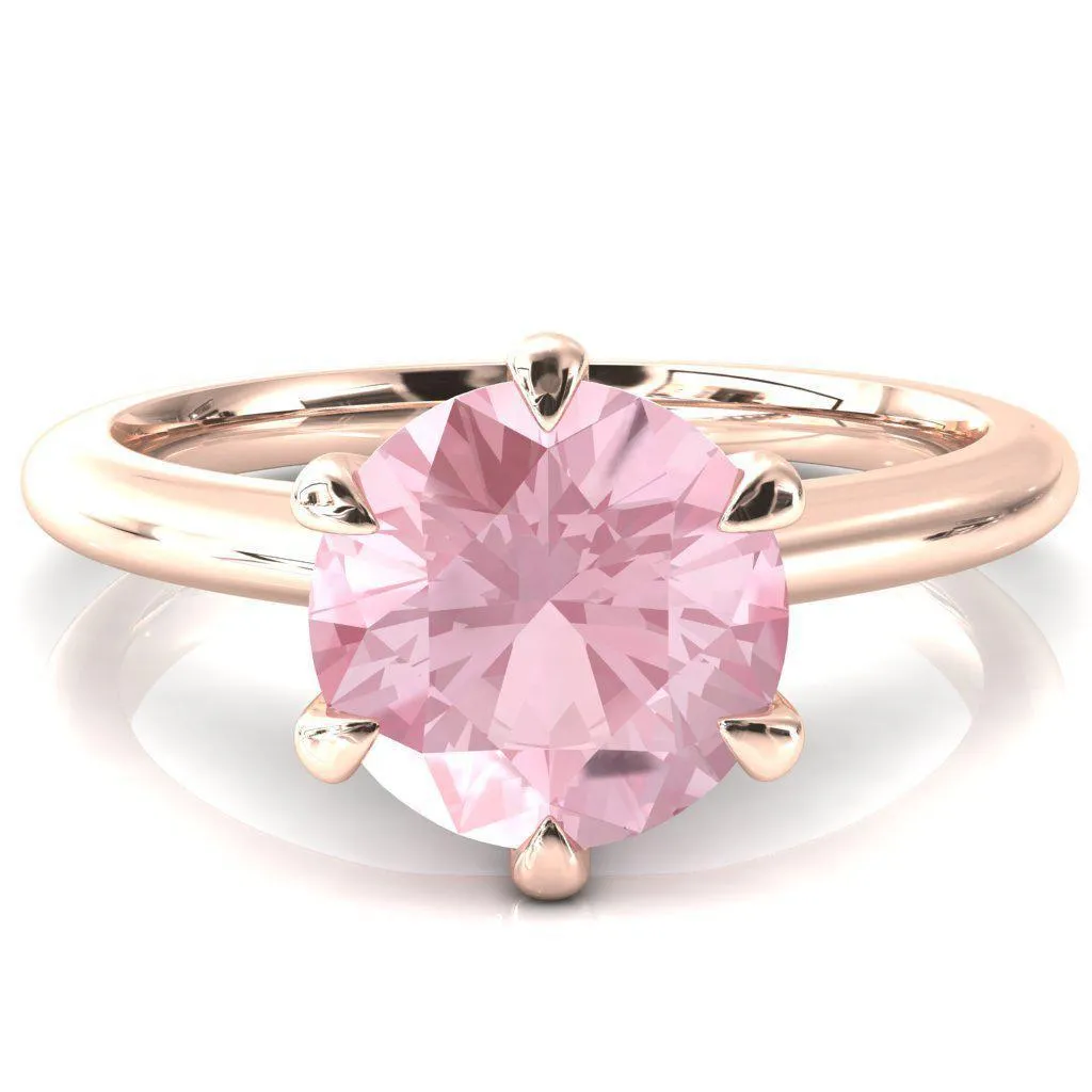 Hennie Round Pink Sapphire 6 Claw Prong High Shoulder Solitaire Ring