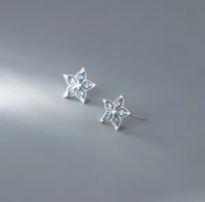 Hollow Flower w/ Blue Crystal Stud Earrings - SS067