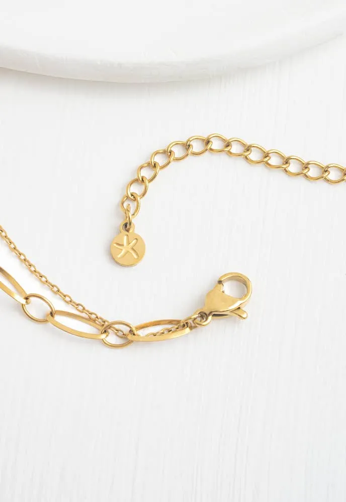 Holly Layered Mother-of-Pearl Necklaces- 14K Gold Plated Teardrop Layering Necklace