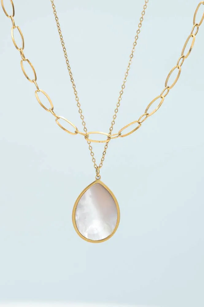 Holly Layered Mother-of-Pearl Necklaces- 14K Gold Plated Teardrop Layering Necklace