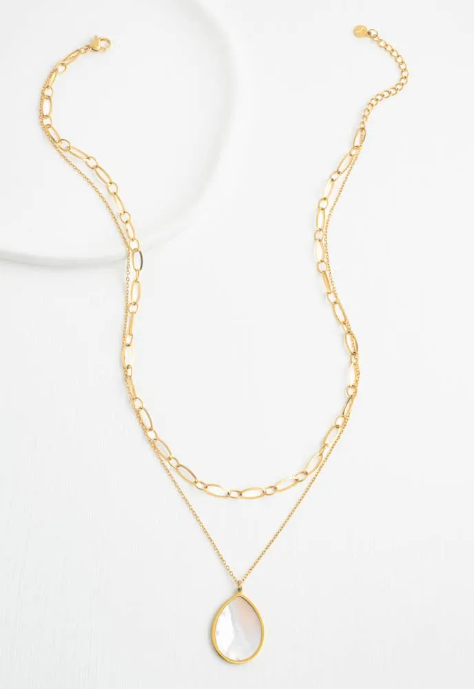 Holly Layered Mother-of-Pearl Necklaces- 14K Gold Plated Teardrop Layering Necklace
