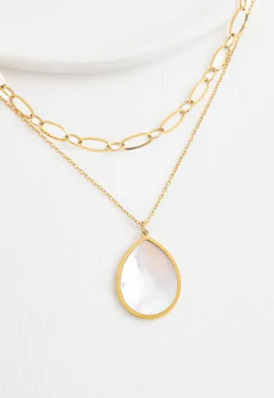 Holly Layered Mother-of-Pearl Necklaces- 14K Gold Plated Teardrop Layering Necklace