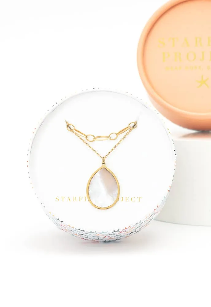 Holly Layered Mother-of-Pearl Necklaces- 14K Gold Plated Teardrop Layering Necklace