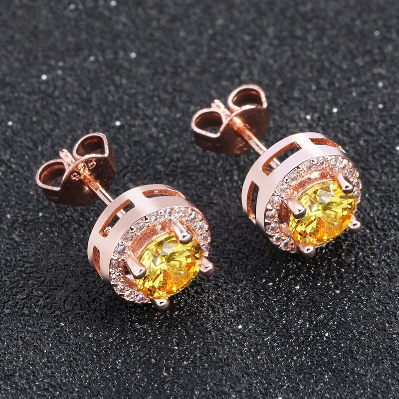 Hot Sale Women Earring Stud 0.75ct CZ Zircon Crystal Jewelry Stud Earrings Platinum Plated