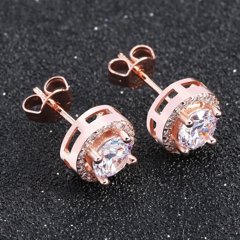 Hot Sale Women Earring Stud 0.75ct CZ Zircon Crystal Jewelry Stud Earrings Platinum Plated