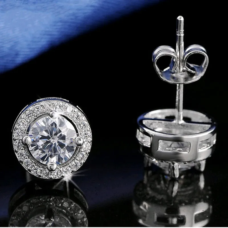 Hot Sale Women Earring Stud 0.75ct CZ Zircon Crystal Jewelry Stud Earrings Platinum Plated