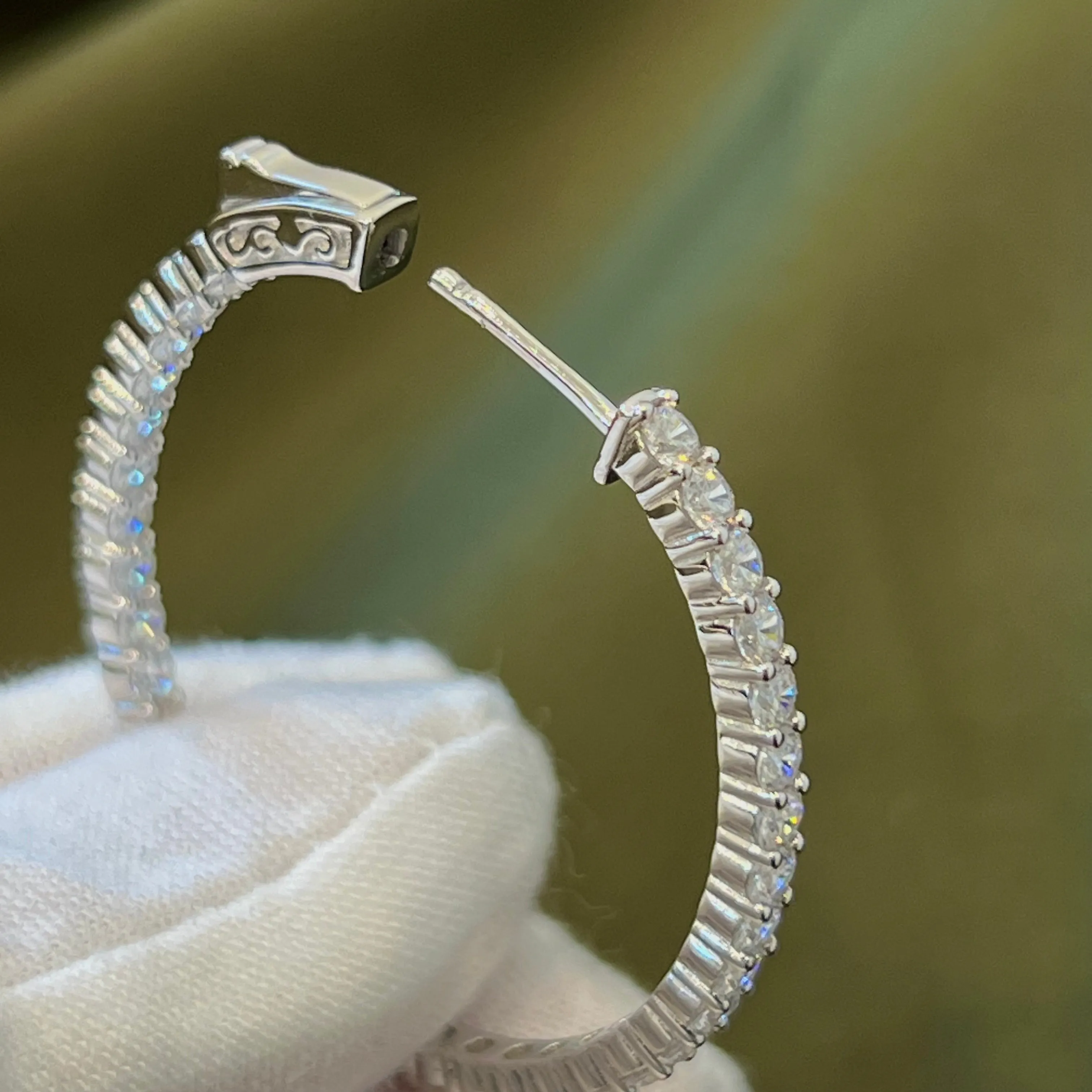 In and Out CZ Oval Shape 36”X 40” Hoop Earrings - Silver
