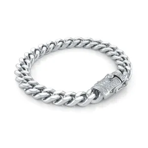 Italgem Stainless Steel (10mm) Cuban Link CZ Clasp Bracelet 8.5"