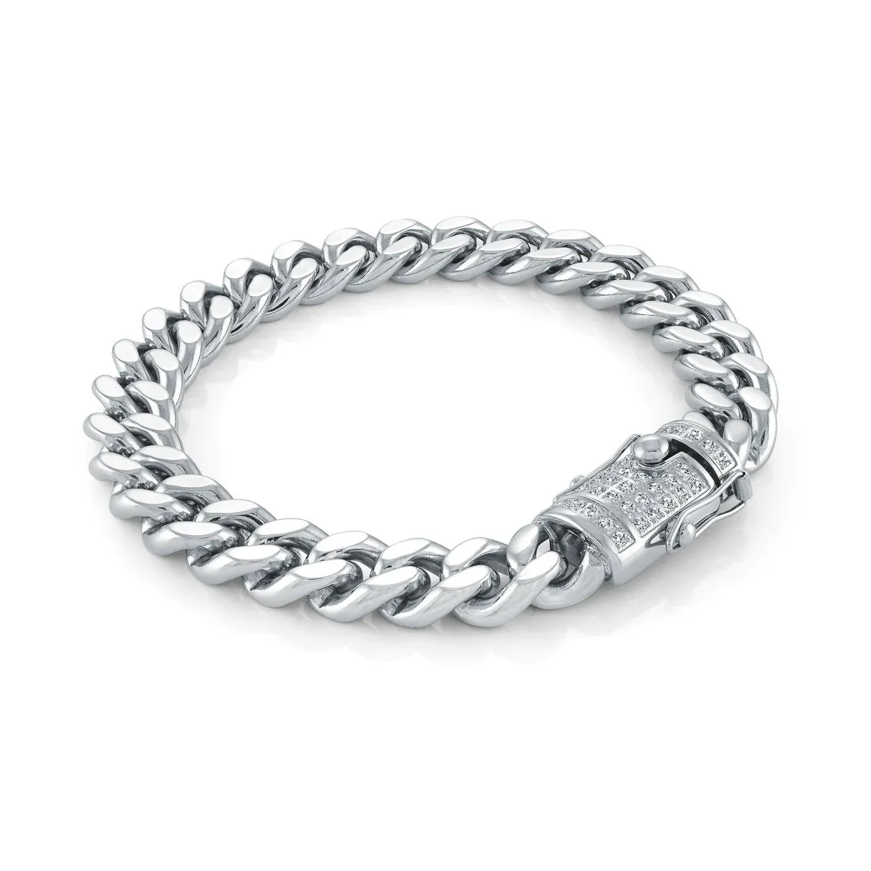Italgem Stainless Steel (10mm) Cuban Link CZ Clasp Bracelet 8.5"