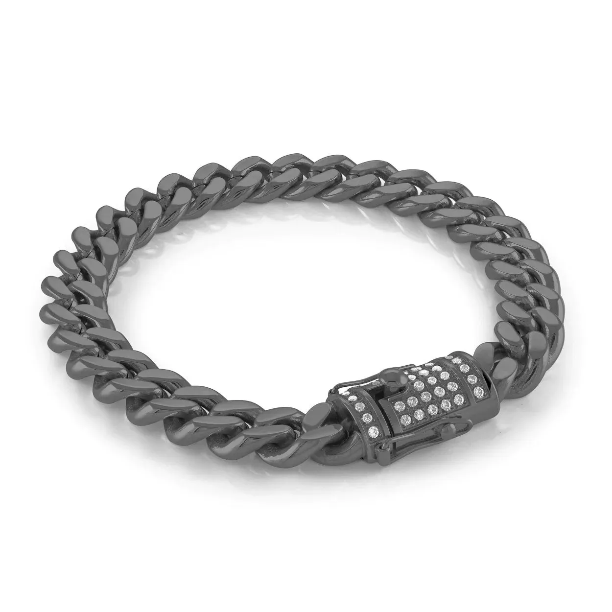 Italgem Stainless Steel (10mm) Cuban Link CZ Clasp Bracelet 8.5"