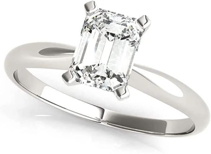 Jewelmore 1/2ct Certified Emerald-Cut Diamond Solitaire Engagement Ring in 14K Gold (H-I/VS2-SI1)