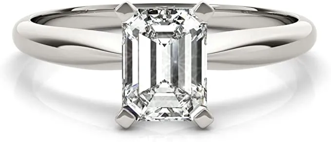 Jewelmore 1/2ct Certified Emerald-Cut Diamond Solitaire Engagement Ring in 14K Gold (H-I/VS2-SI1)
