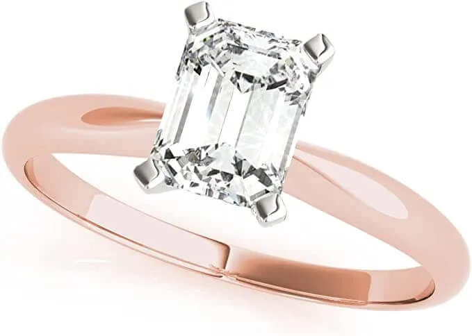 Jewelmore 1/2ct Certified Emerald-Cut Diamond Solitaire Engagement Ring in 14K Gold (H-I/VS2-SI1)