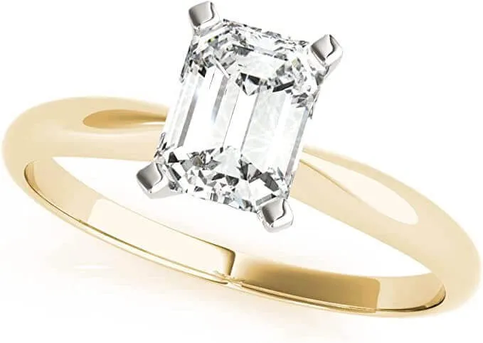 Jewelmore 1/2ct Certified Emerald-Cut Diamond Solitaire Engagement Ring in 14K Gold (H-I/VS2-SI1)