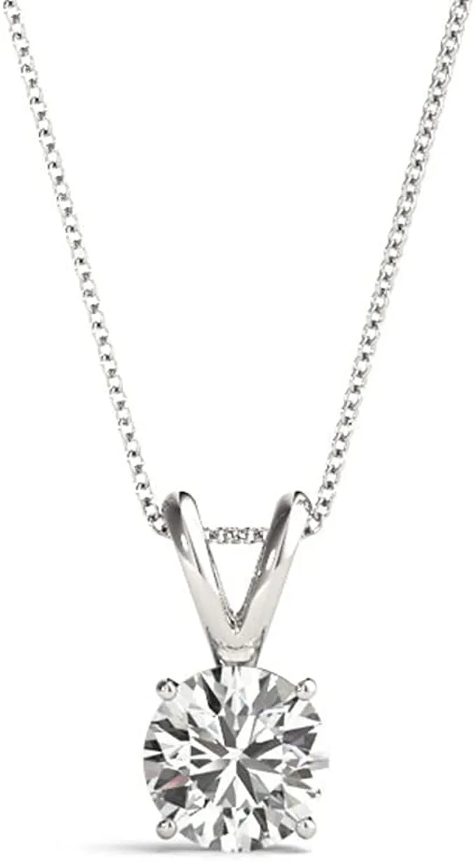 JewelMore Necklace for Women Lab Grown Diamond Solitaire Certified G-H VS-SI1 White Gold